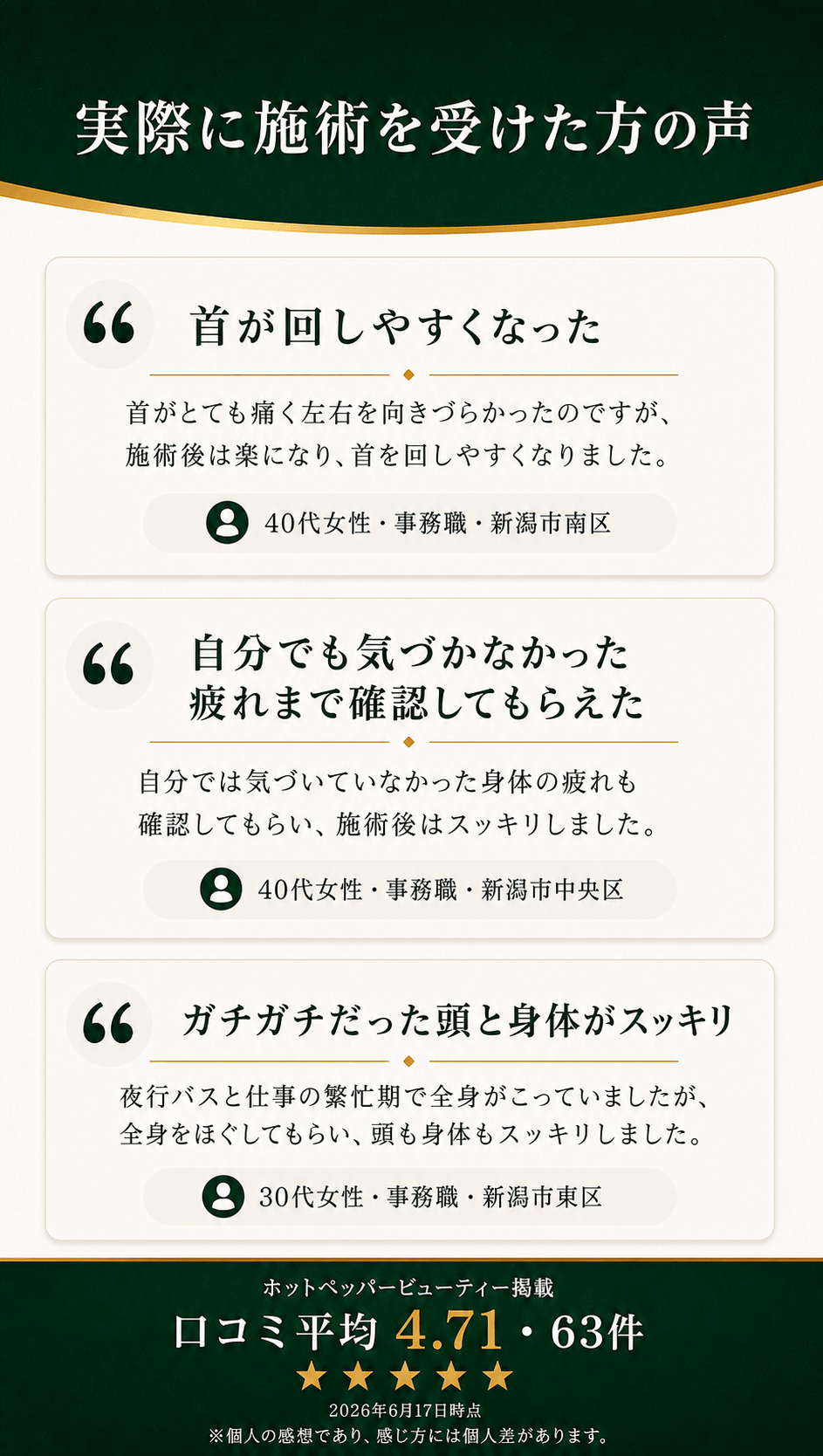 実際に施術を受けた方の声